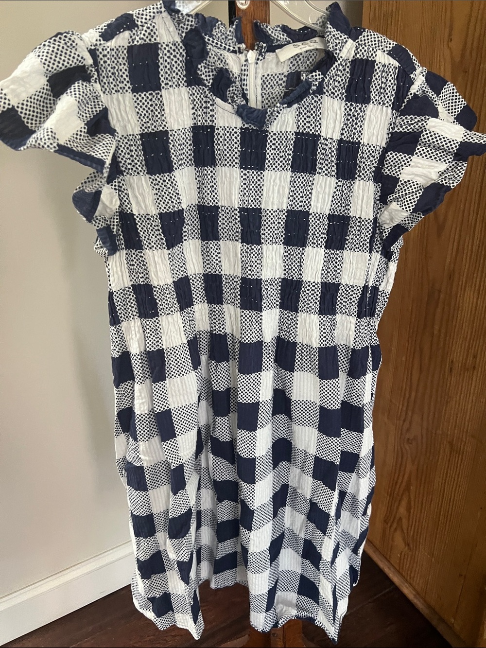 Sea New York Navy and White Gingham Smocked Casual Dress M